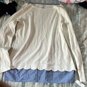 Talbots size small creamy white top with blue faux shirt underneath